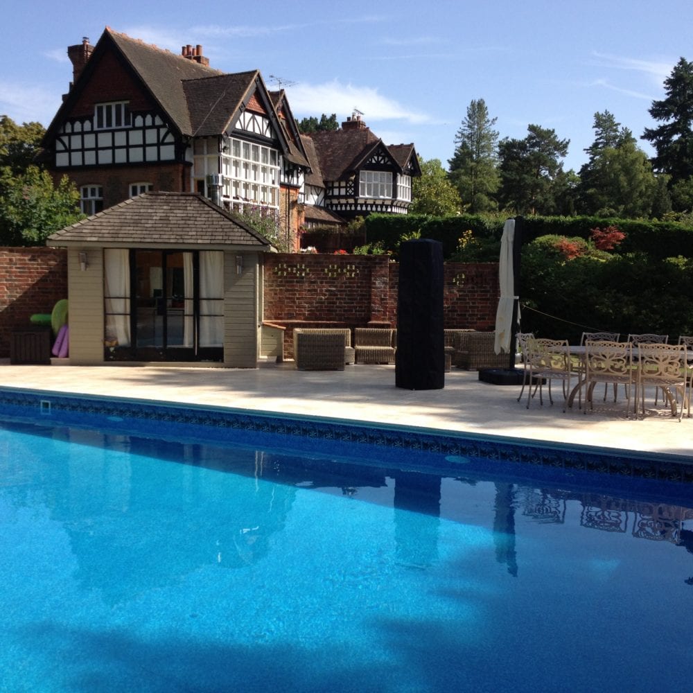 Outdoor Swimming Pool in Surrey with Surround and Mosaic Tile