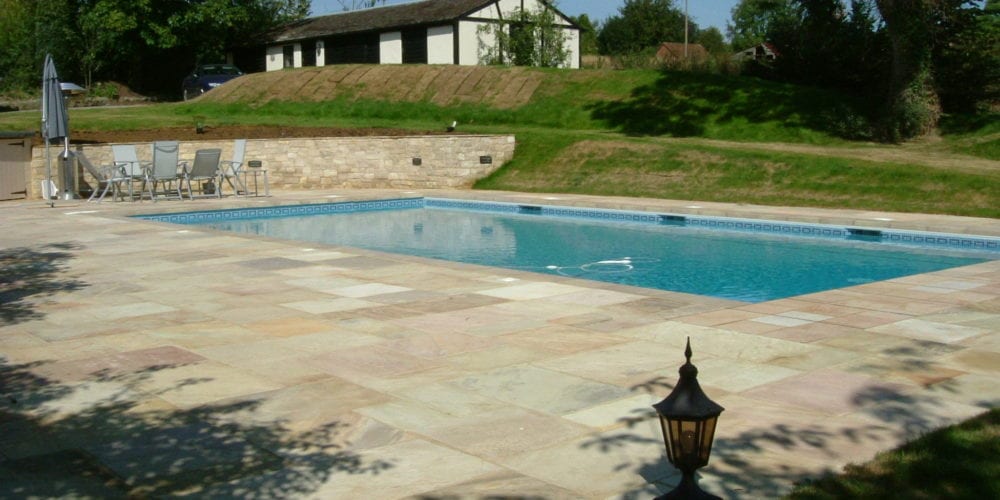 New swimming pool with mosaic tile design