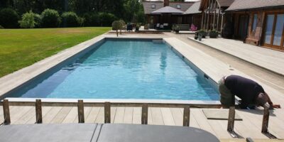 image of eco swimming pool build being finished off