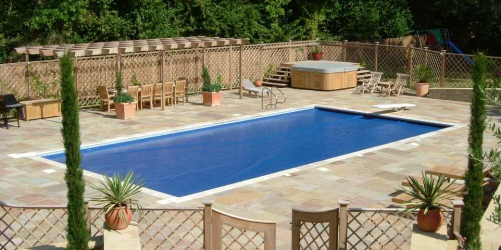 Outdoor Swimming Pool Installation with Hot Tub