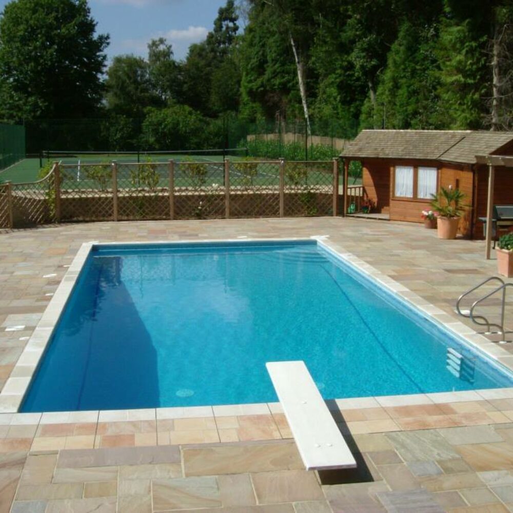 Outdoor Swimming Pool with Copings and Diving Board